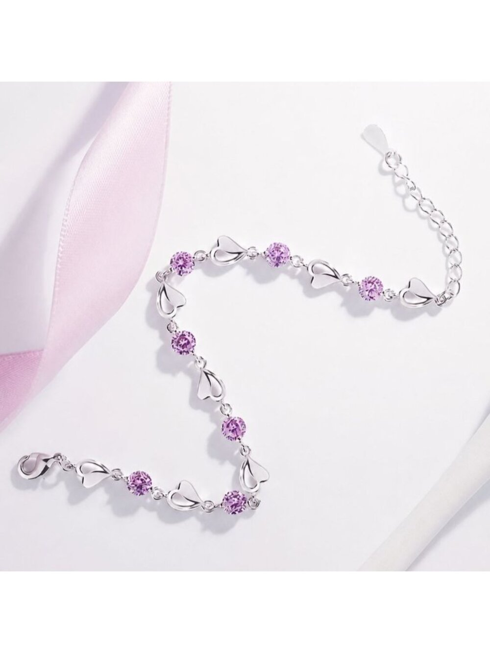 Vintage Pink Swarovski Crystal Heart Bracelet Sterling Overlay Adjustable‎
